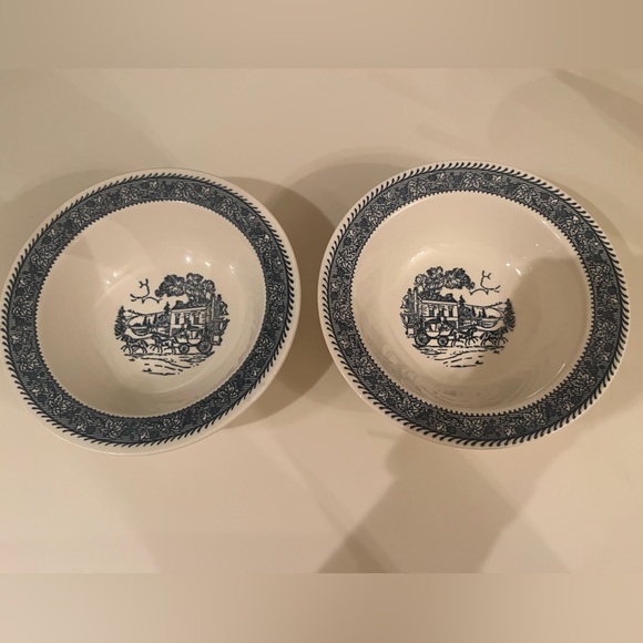 Set of 2 Homer Laughlin Shakespeare Country Blue Rim Cereal Bowl blue cream - Picture 1 of 5